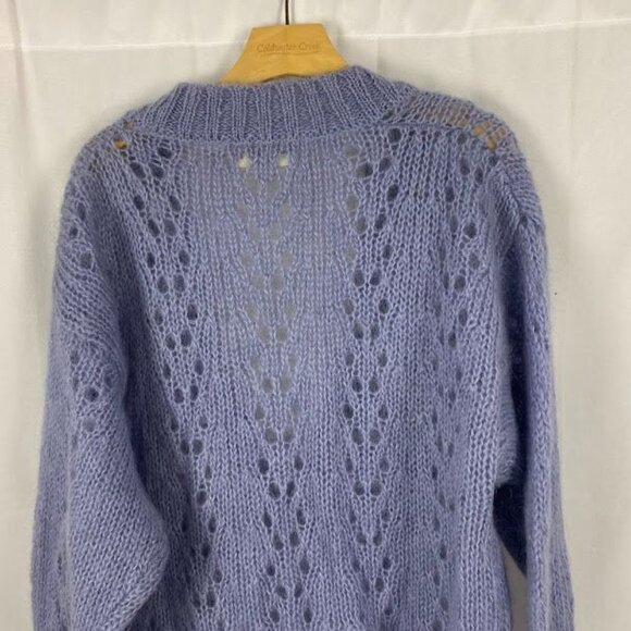 Chelsea Young Lt. Blue Mohair V Neck Loose Knit Sweater Women's Large - Picture 9 of 13